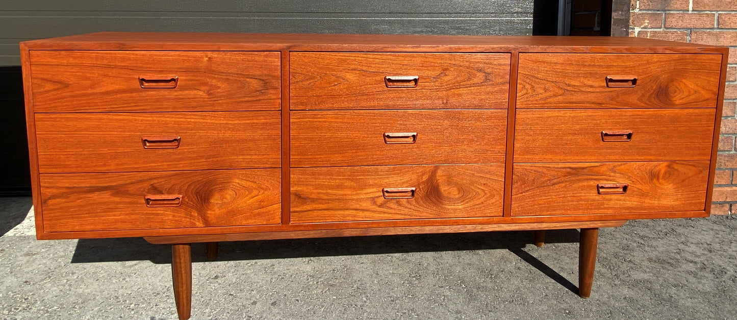 REFINISHED Danish MCM Teak dresser, highboy & Queen platform bed w floating nightstands, Perfect