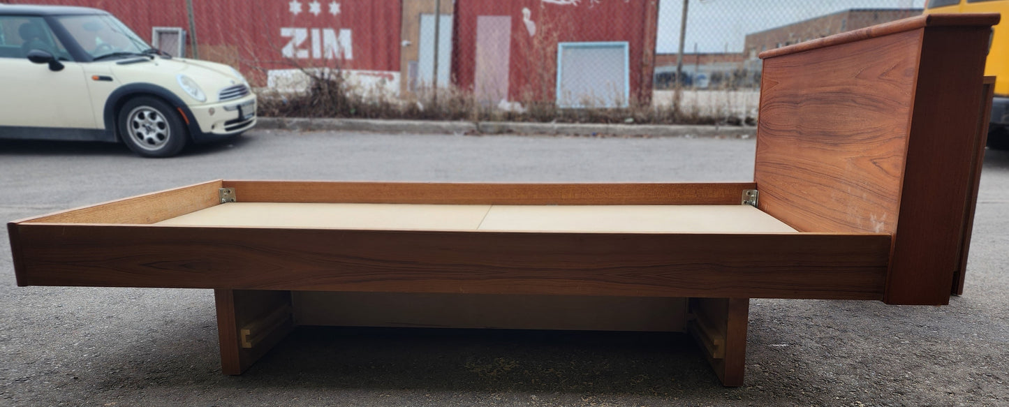 REFINISHED MCM Teak Platform Bed Single w Storage Drawer & Nightstand, Perfect
