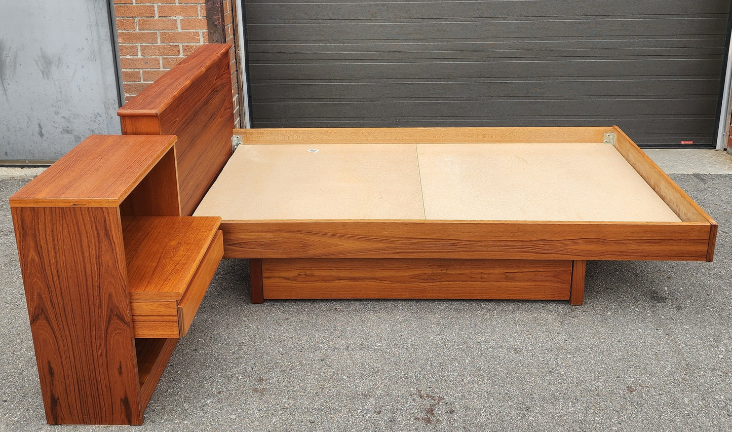 REFINISHED MCM Teak Platform Bed Single w Storage Drawer & Nightstand, Perfect