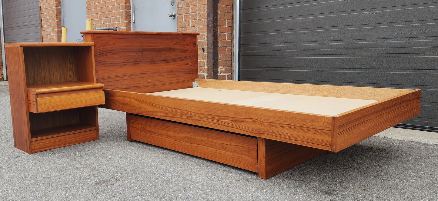 REFINISHED MCM Teak Platform Bed Single w Storage Drawer & Nightstand, Perfect