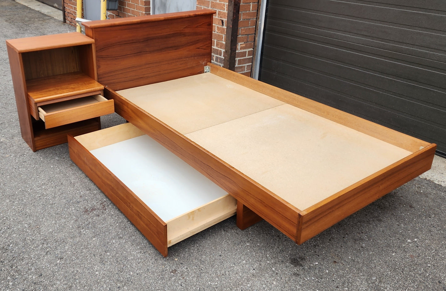 REFINISHED MCM Teak Platform Bed Single w Storage Drawer & Nightstand, Perfect
