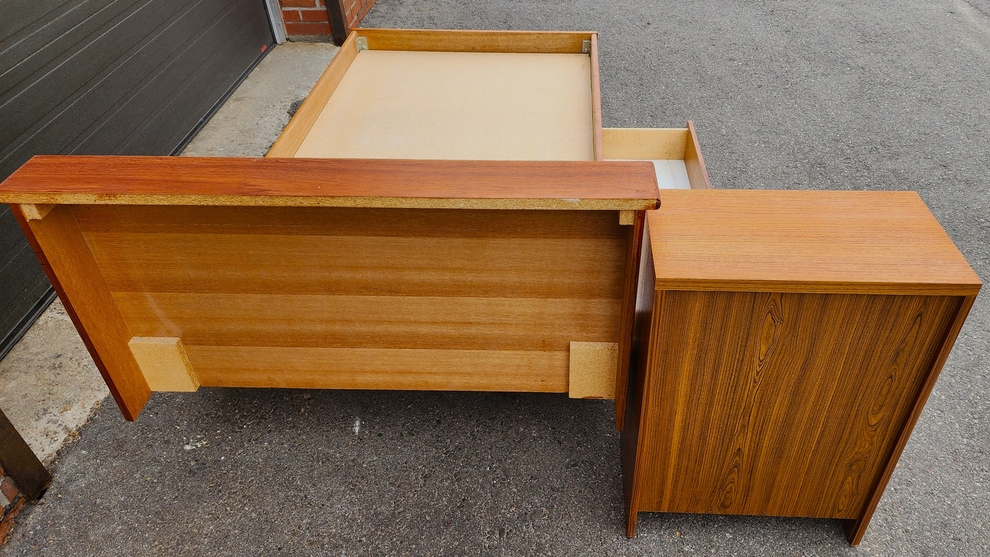 REFINISHED MCM Teak Platform Bed Single w Storage Drawer & Nightstand, Perfect