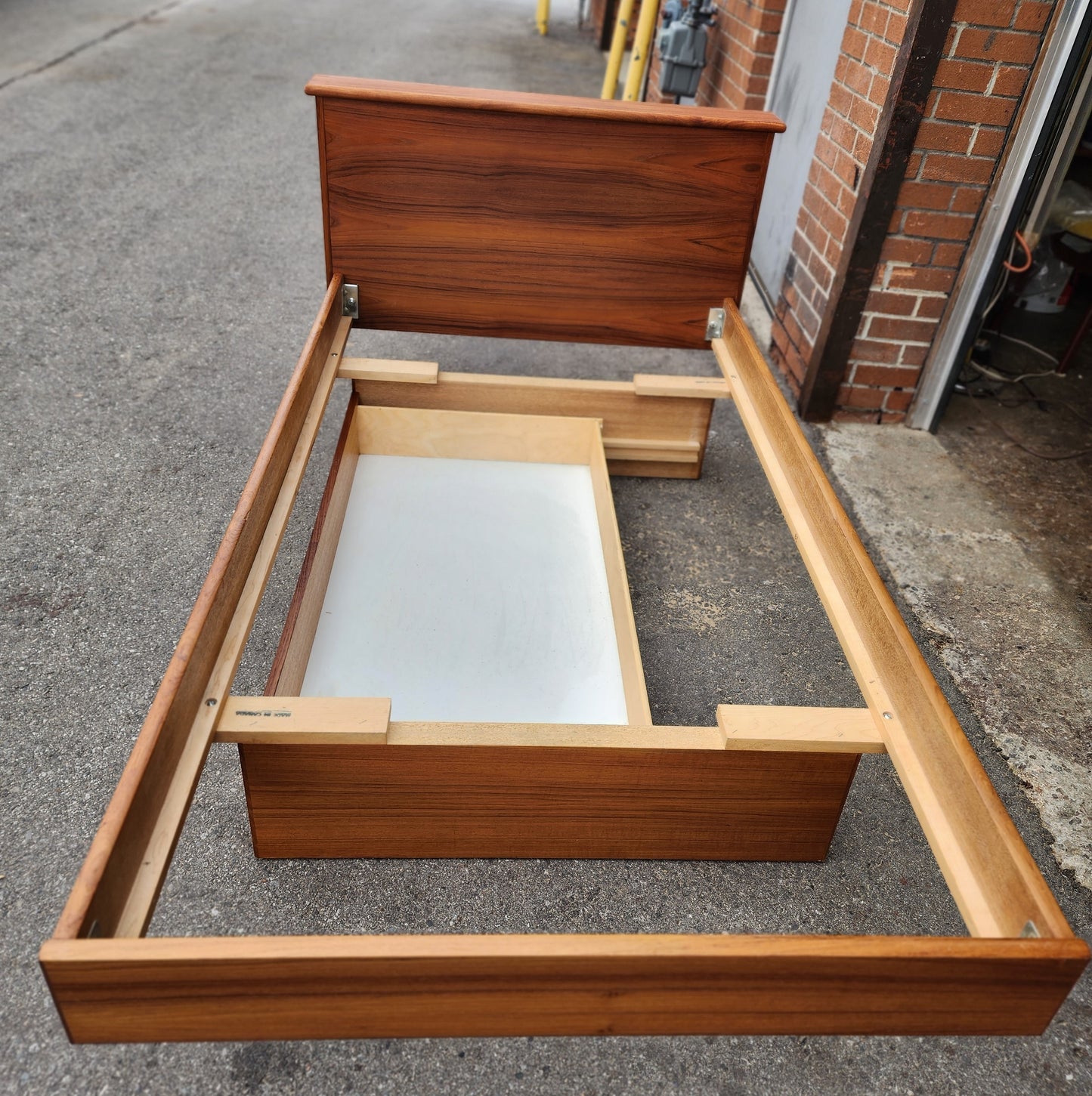 REFINISHED MCM Teak Platform Bed Single w Storage Drawer & Nightstand, Perfect