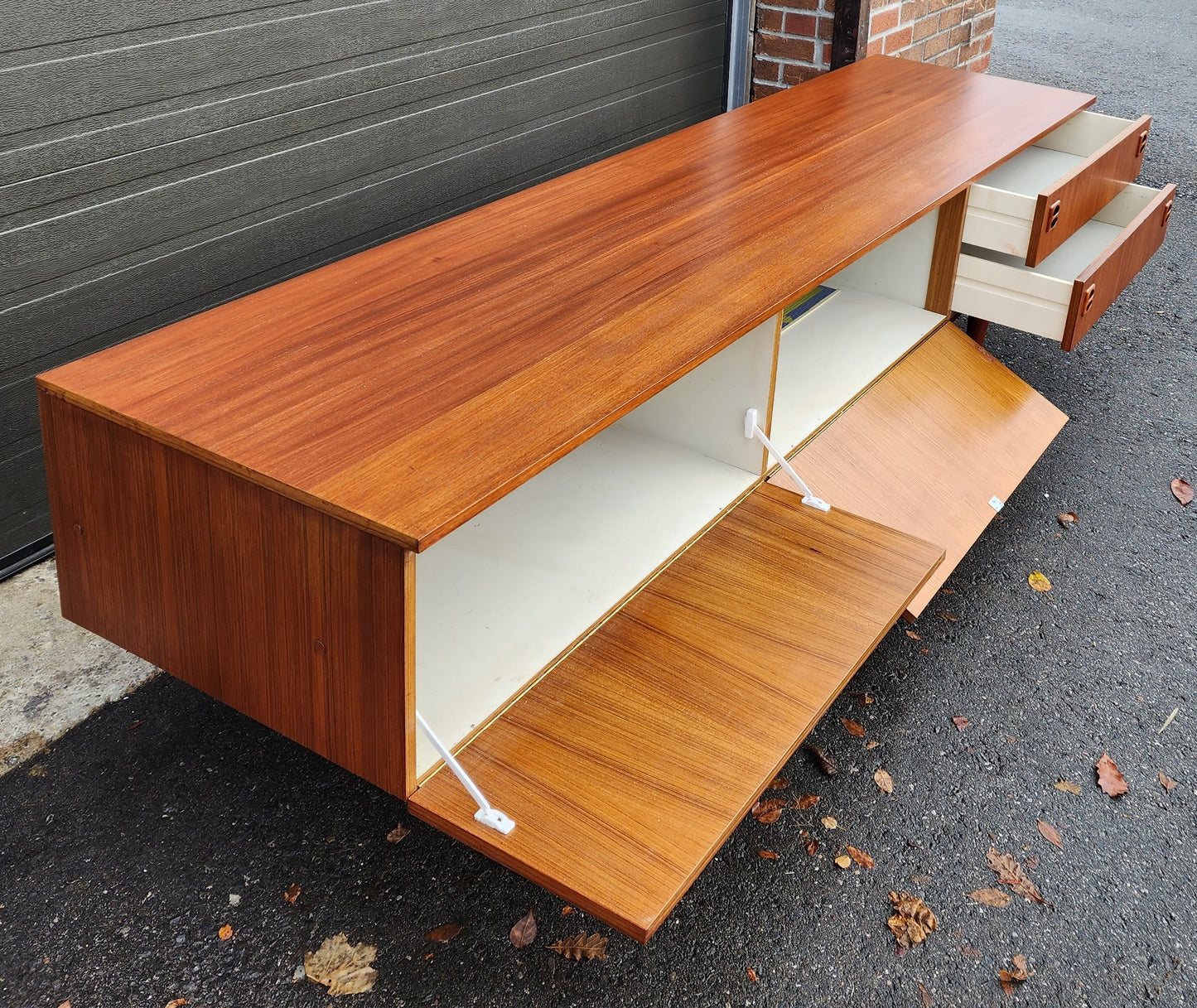 REFINISHED Danish Mid Century Modern Teak Console 94" wide & low