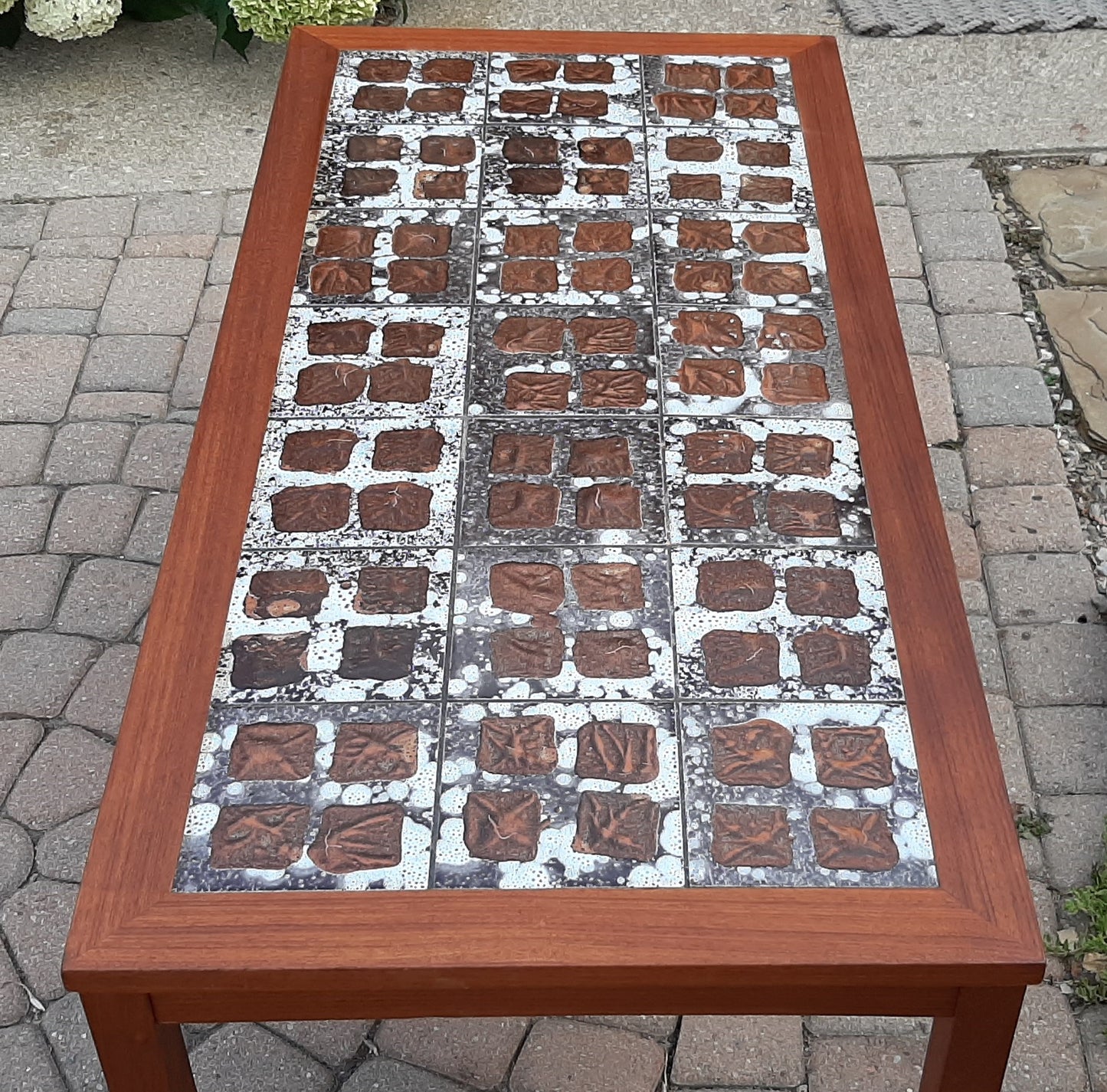 REFINISHED Danish MCM teak coffee table with tile inlay 47 x 22", PERFECT