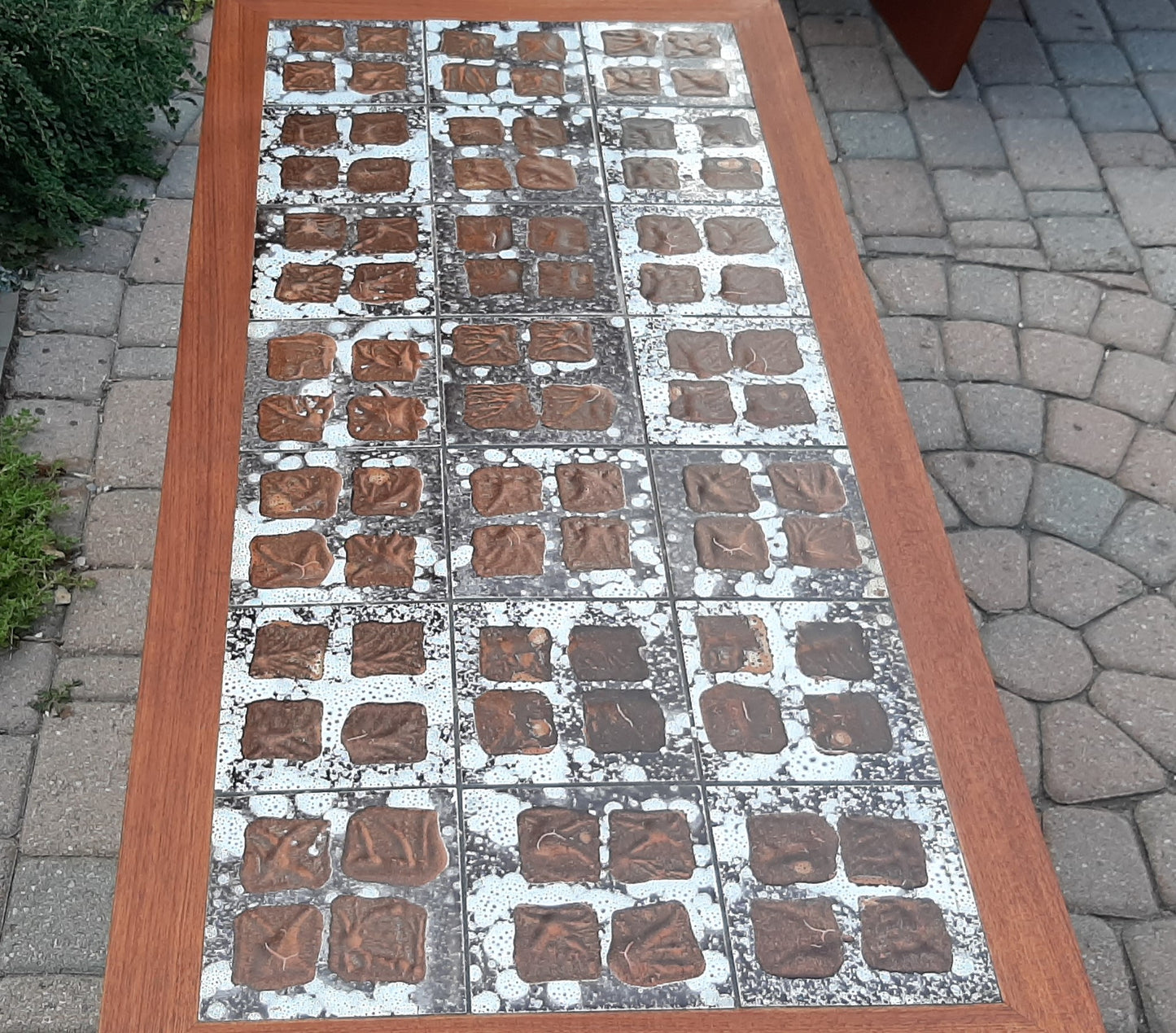 REFINISHED Danish MCM teak coffee table with tile inlay 47 x 22", PERFECT