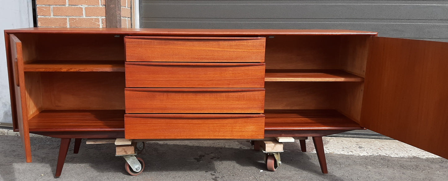 REFINISHED Danish MCM Teak sideboard Credenza TV Console 6 ft, narrow, PERFECT