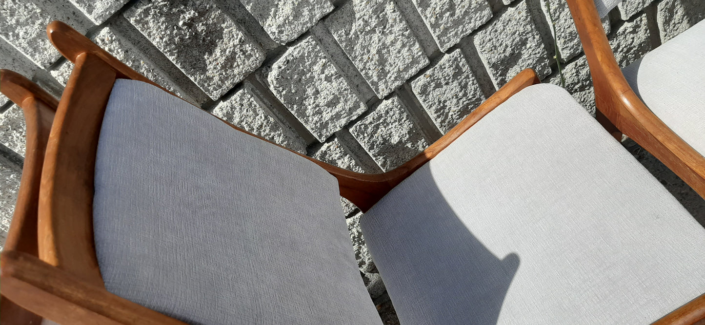 4 RESTORED Mid Century Modern Teak Chairs High Back