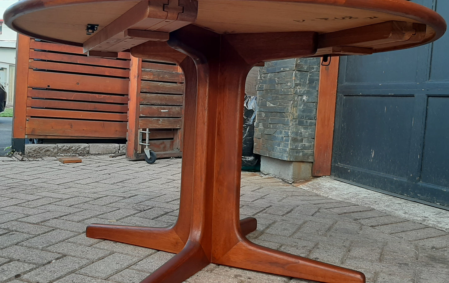 REFINISHED MCM Teak Dining Table Round to Oval w 1 leaf 48" - 68"