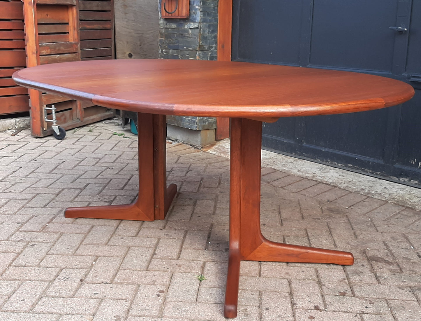 REFINISHED MCM Teak Dining Table Round to Oval w 1 leaf 48" - 68"