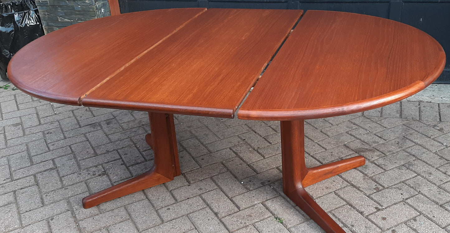 REFINISHED MCM Teak Dining Table Round to Oval w 1 leaf 48" - 68"