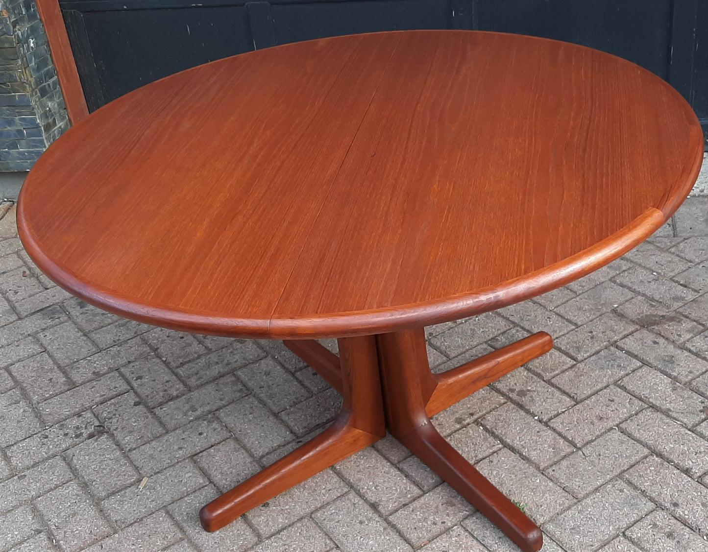 REFINISHED MCM Teak Dining Table Round to Oval w 1 leaf 48" - 68"