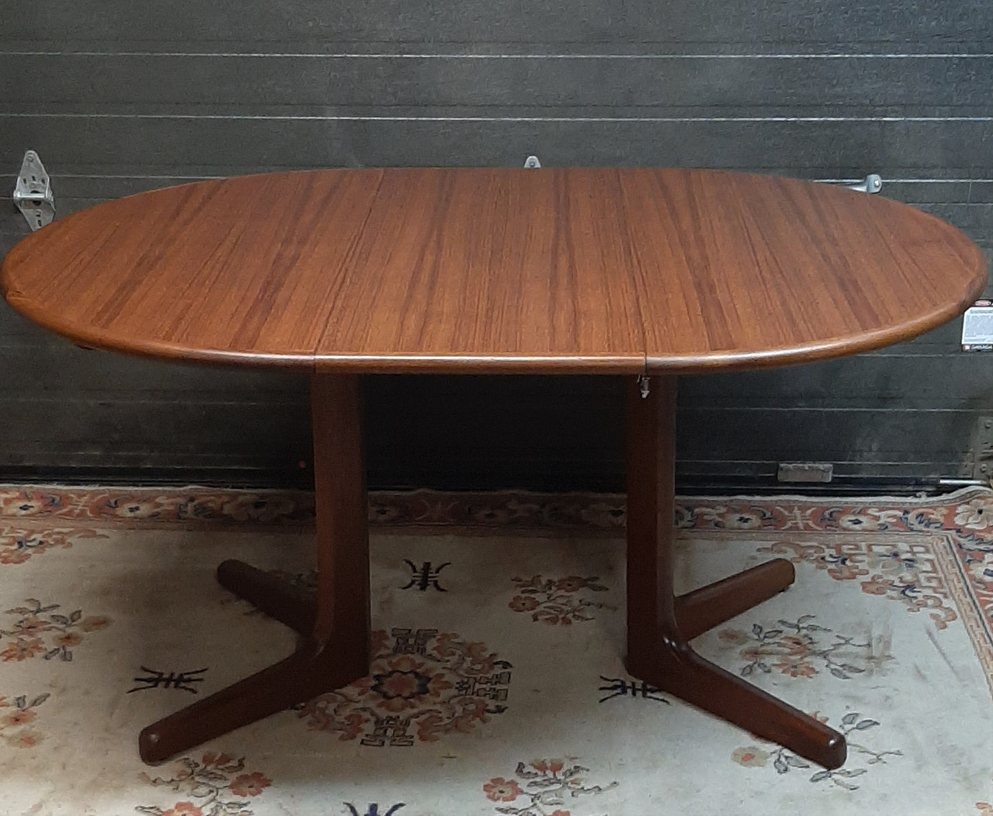 REFINISHED Danish MCM Teak Table Round to Oval w 1 leaf 43"-60", pedestal legs - Mid Century Modern Toronto