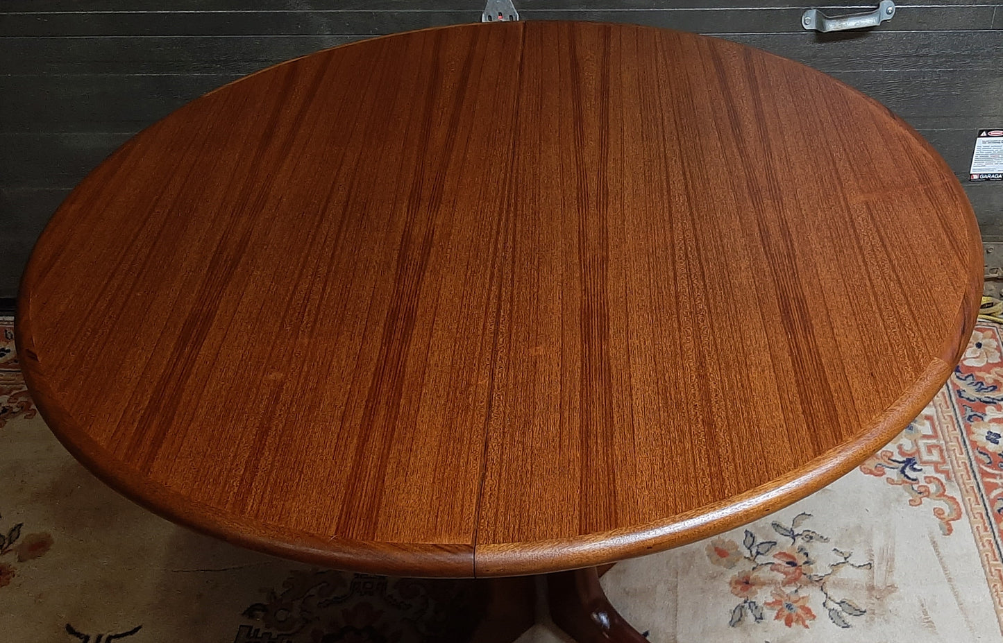 REFINISHED Danish MCM Teak Table Round to Oval w 1 leaf 43"-60", pedestal legs - Mid Century Modern Toronto