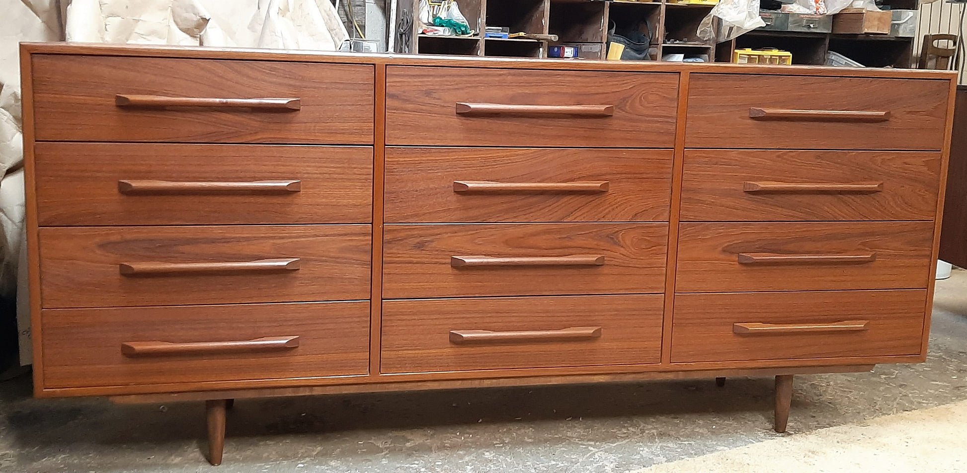 REFINISHED MCM Teak Dresser 12 Drawers, 75", narrow, PERFECT - Mid Century Modern Toronto