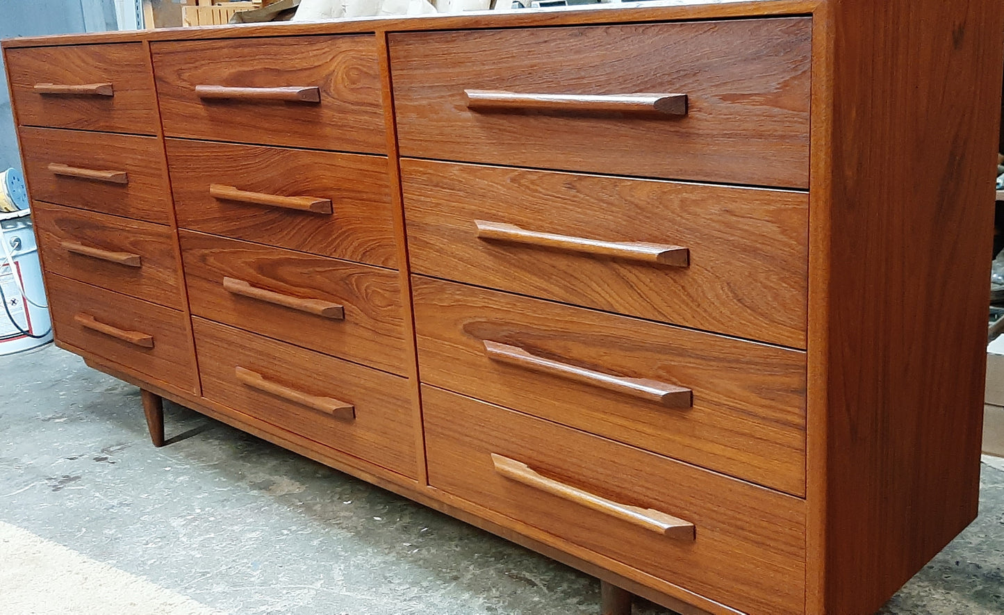 REFINISHED MCM Teak Dresser 12 Drawers, 75", narrow, PERFECT - Mid Century Modern Toronto