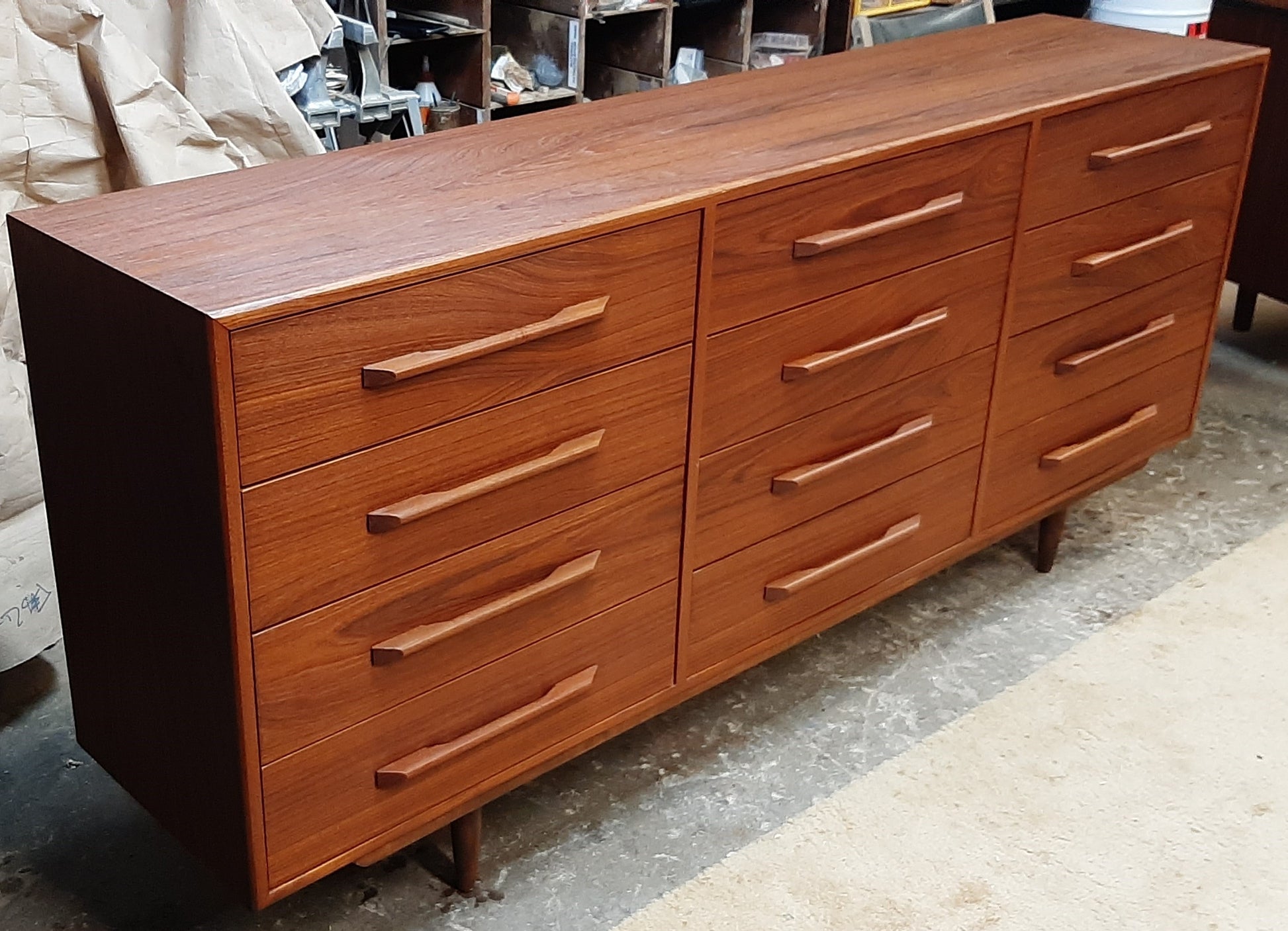 REFINISHED MCM Teak Dresser 12 Drawers, 75", narrow, PERFECT - Mid Century Modern Toronto