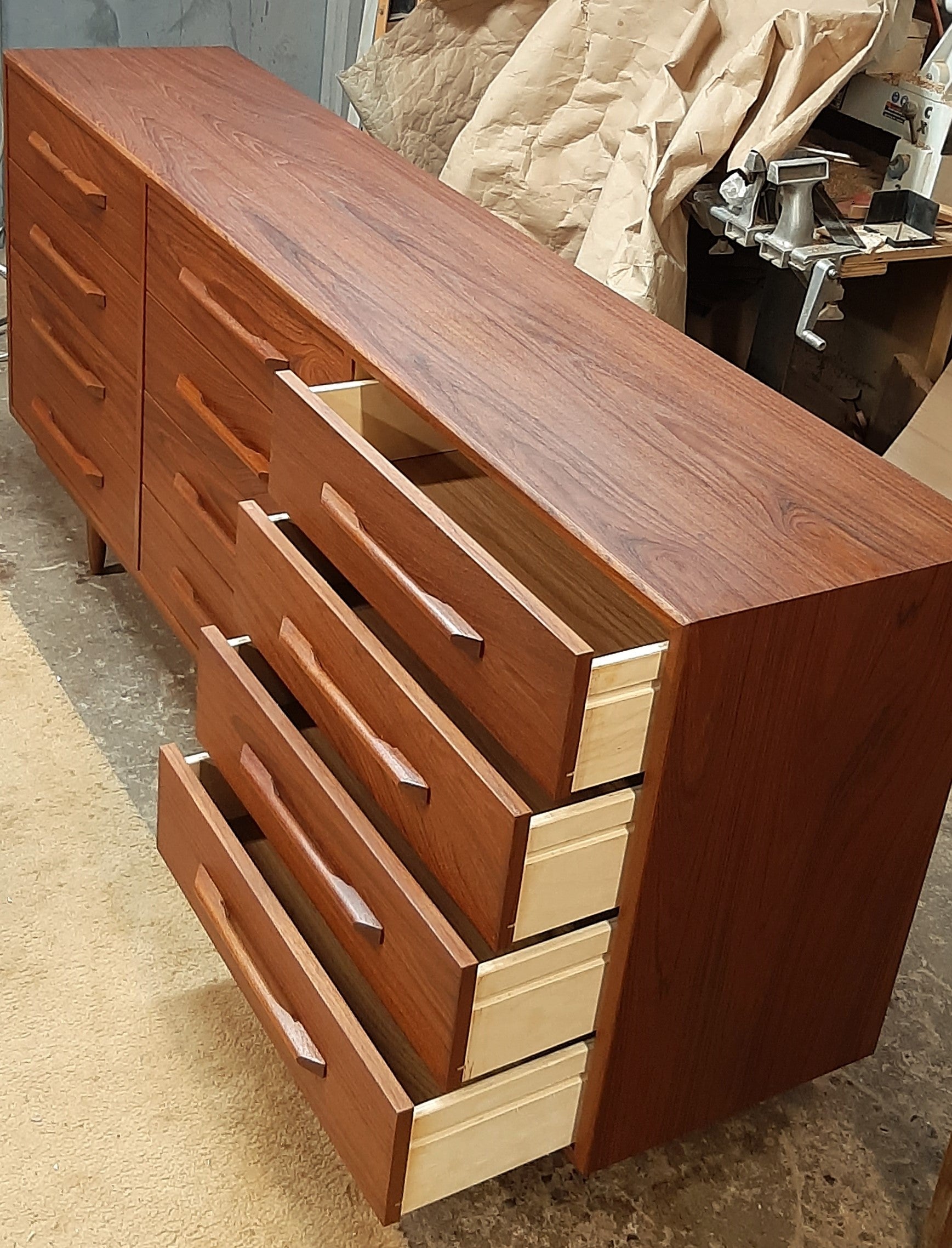 REFINISHED MCM Teak Dresser 12 Drawers, 75", narrow, PERFECT - Mid Century Modern Toronto