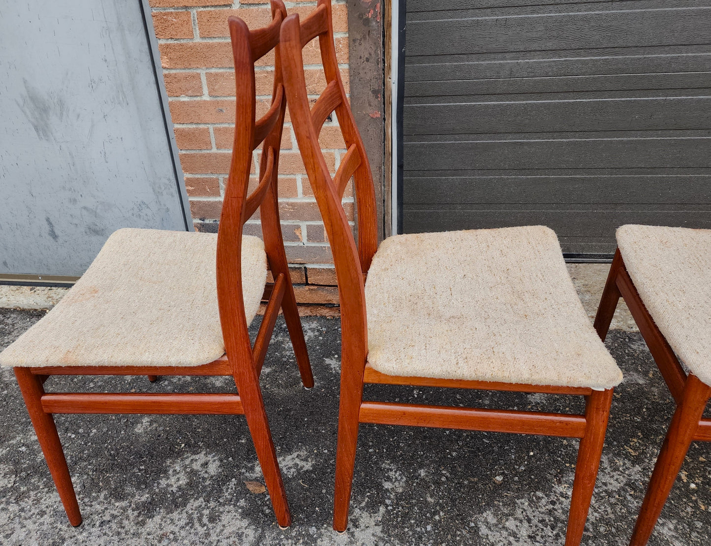 6 RESTORED Mid Century Modern Teak Ladder-Back Chairs, will be REUPHOLSTERED