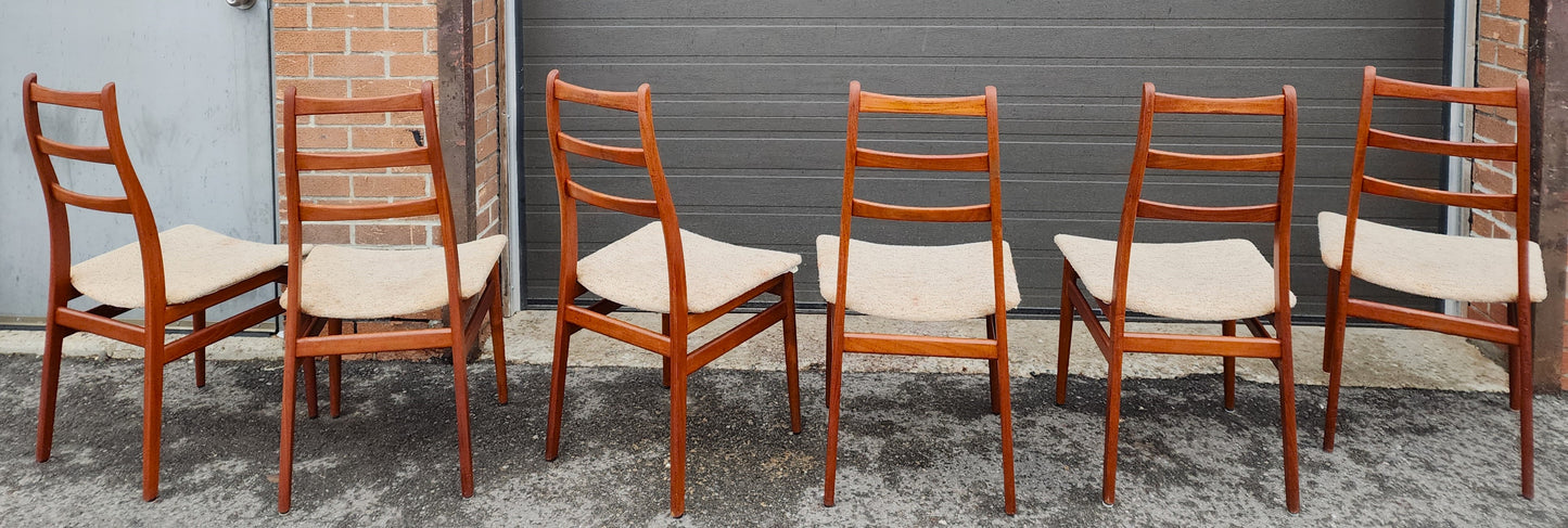 6 RESTORED Mid Century Modern Teak Ladder-Back Chairs, will be REUPHOLSTERED