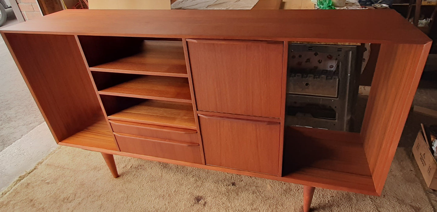 REFINISHED MCM Teak Media Console or High Sideboard Display 79", PERFECT