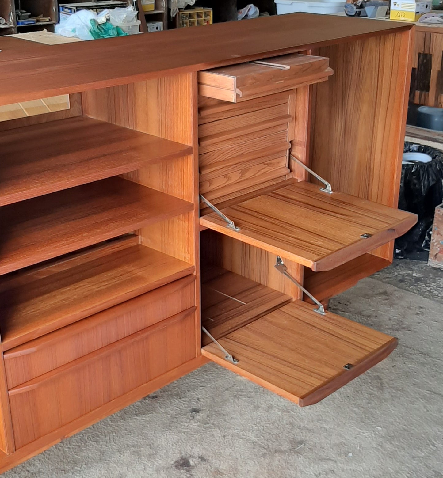 REFINISHED MCM Teak Media Console or High Sideboard Display 79", PERFECT