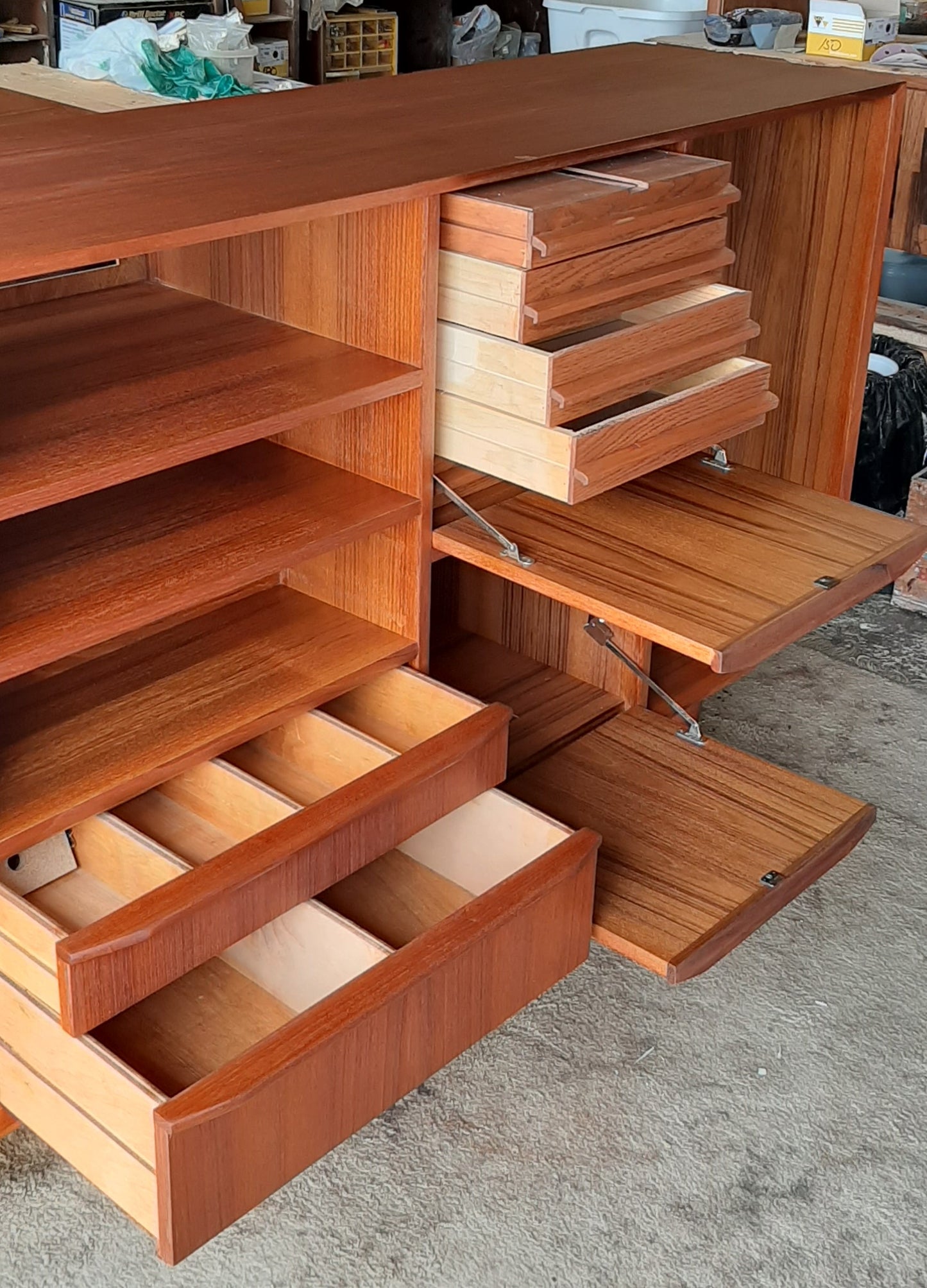 REFINISHED MCM Teak Media Console or High Sideboard Display 79", PERFECT