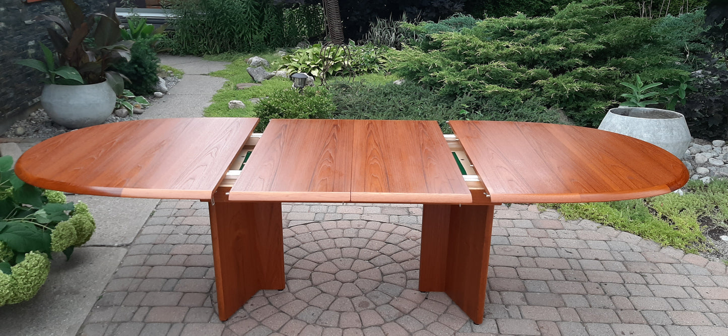 REFINISHED MCM Teak Dining or Boardroom Table w 2 Leaves, Large, PERFECT, 74"-109"
