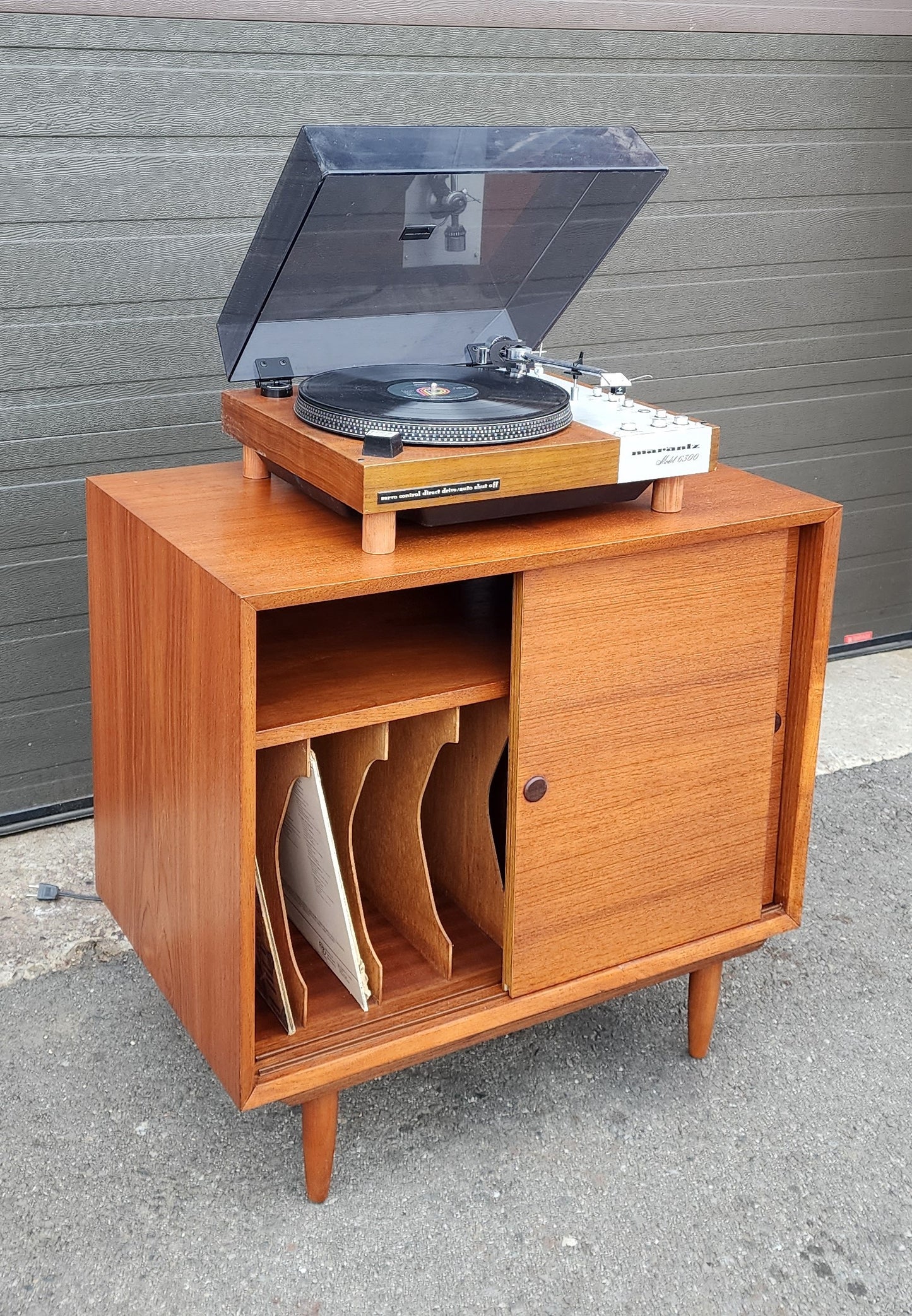 REFINISHED Mid Century Modern Teak Record Cabinet
