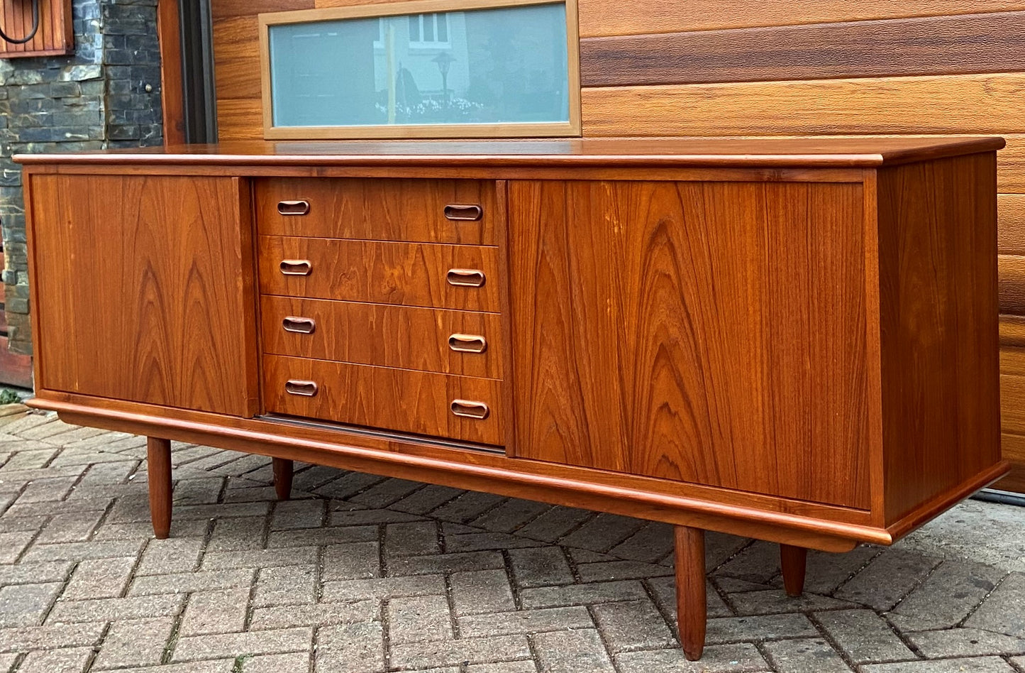 REFINISHED Mid Century Modern Teak Sideboard Credenza Narrow 6 ft