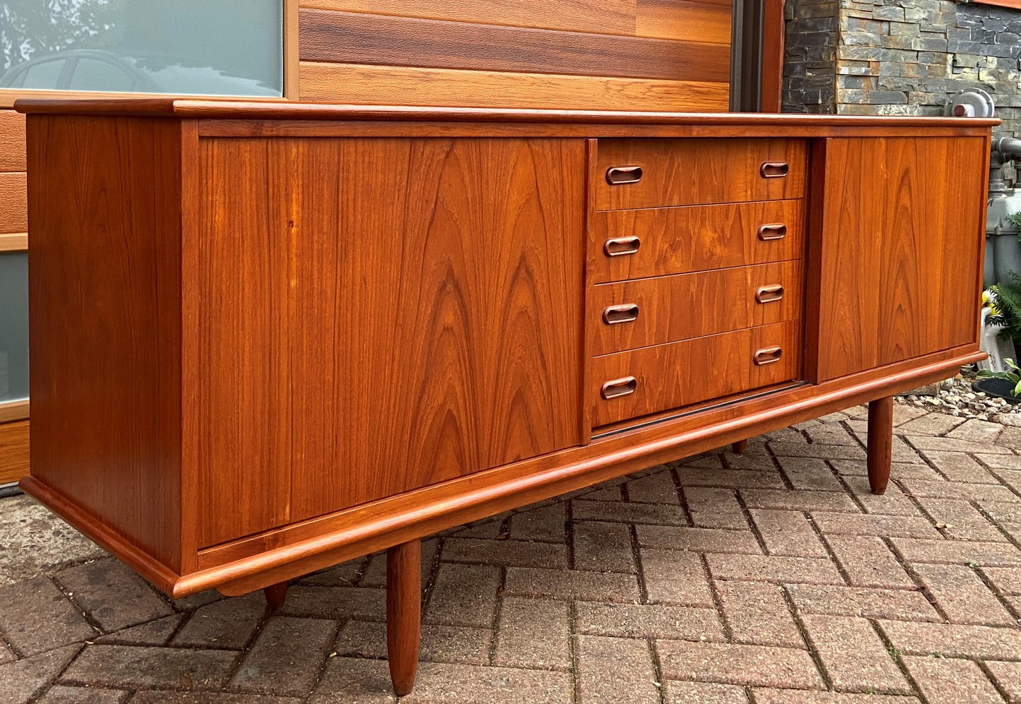 REFINISHED Mid Century Modern Teak Sideboard Credenza Narrow 6 ft