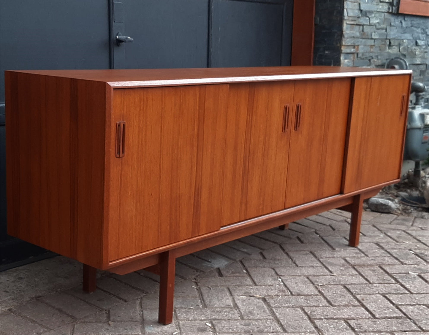 REFINISHED MCM Teak Sideboard Credenza w 4 sliding doors 6 ft, perfect - Mid Century Modern Toronto