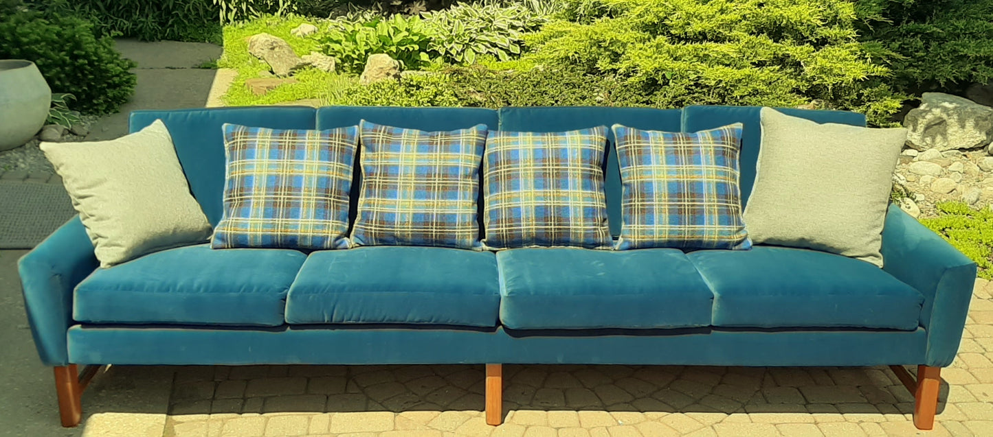 REFINISHED MCM Teak 4-Seater Sofa w NEW performance velvet upholstery, like NEW