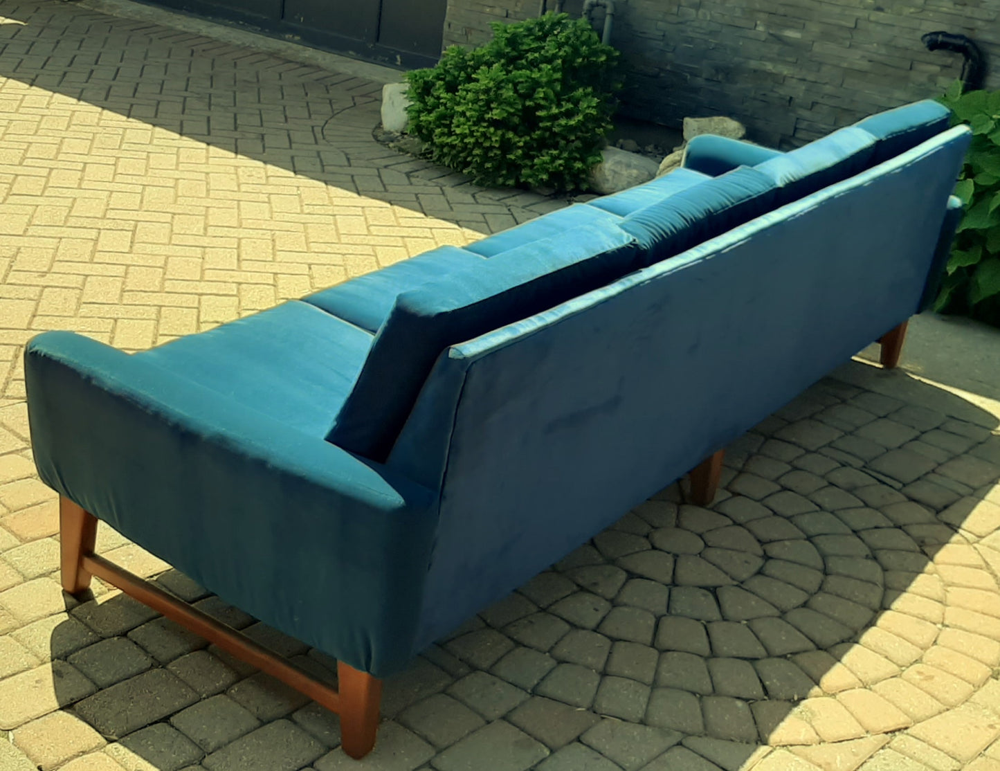 REFINISHED MCM Teak 4-Seater Sofa w NEW performance velvet upholstery, like NEW