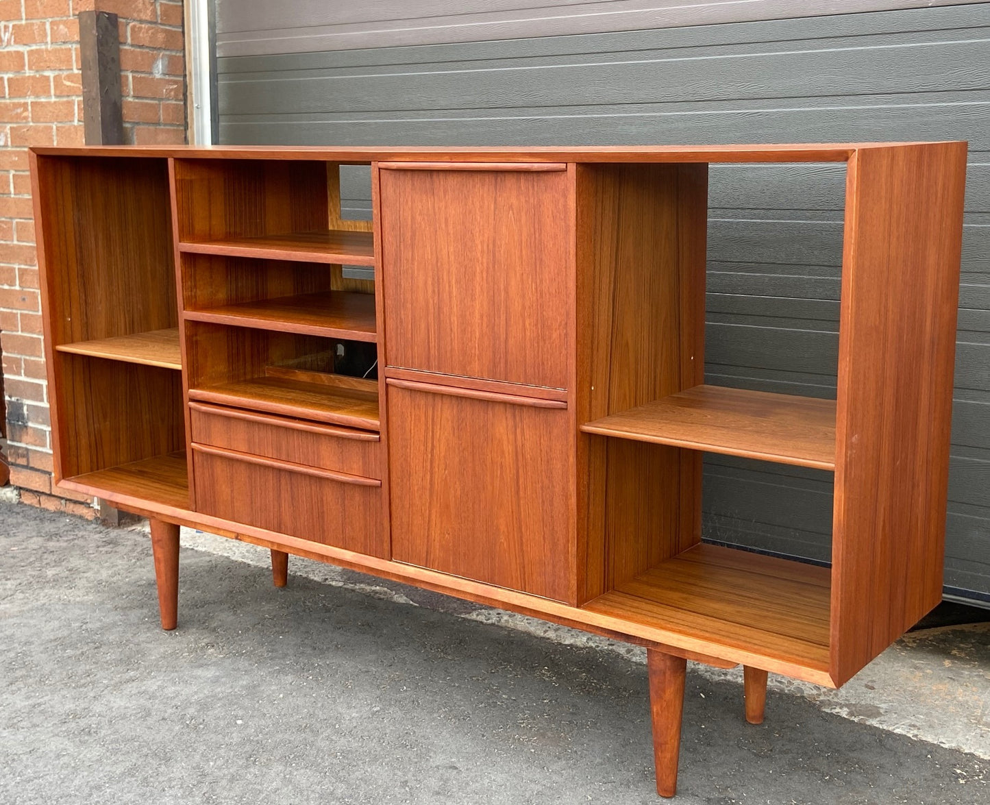 REFINISHED MCM Teak Media Console or High Sideboard Display 79", PERFECT