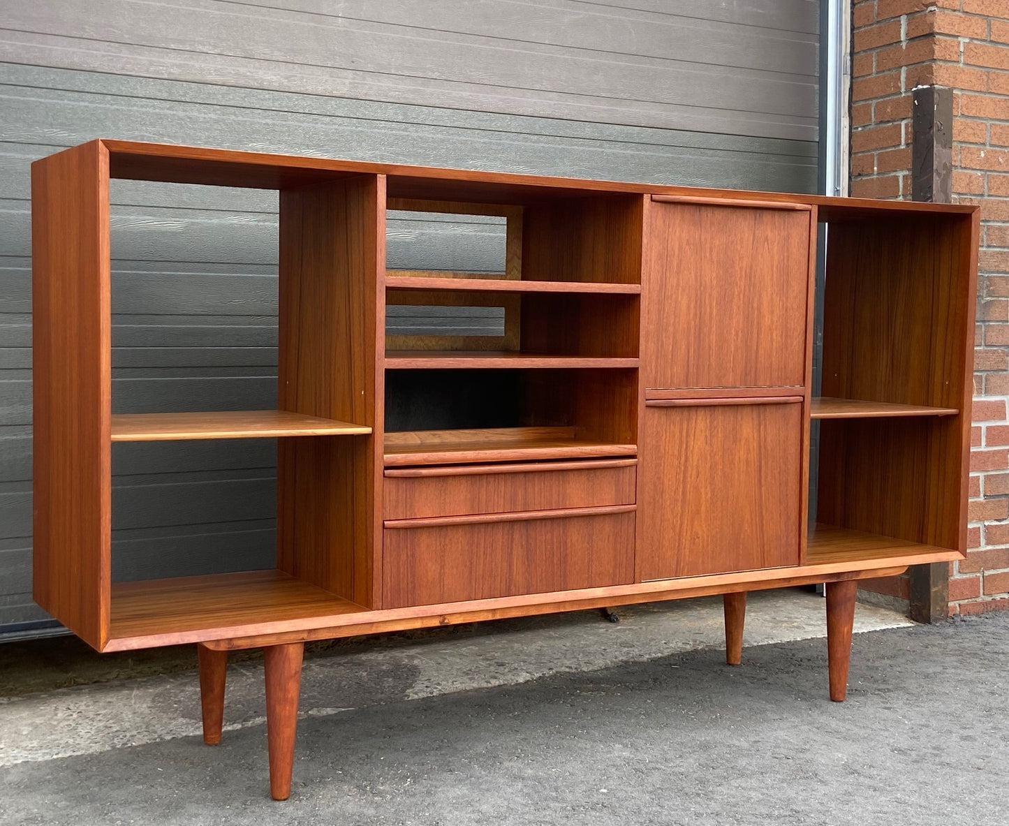 REFINISHED MCM Teak Media Console or High Sideboard Display 79", PERFECT