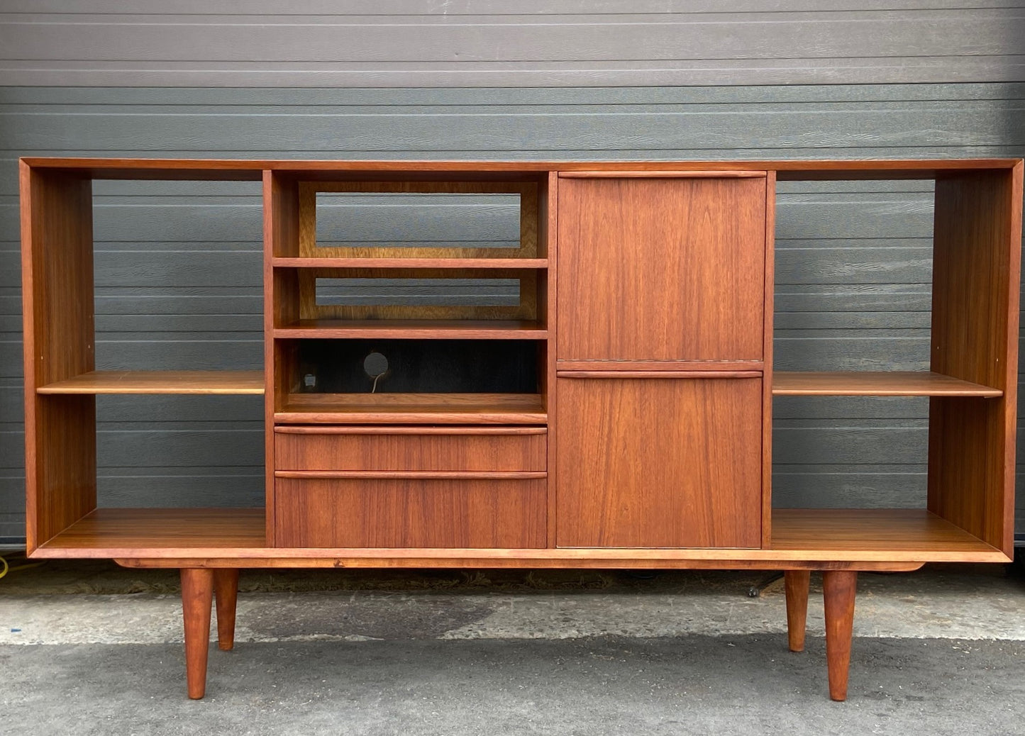 REFINISHED MCM Teak Media Console or High Sideboard Display 79", PERFECT