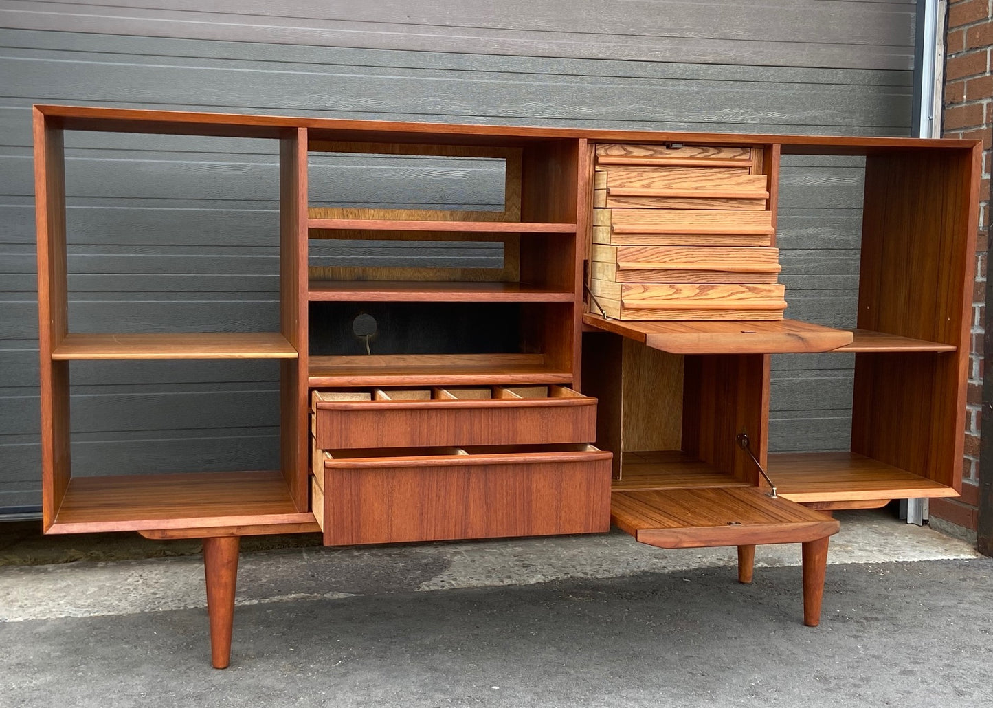 REFINISHED MCM Teak Media Console or High Sideboard Display 79", PERFECT