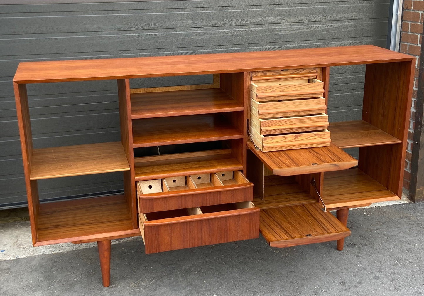 REFINISHED MCM Teak Media Console or High Sideboard Display 79", PERFECT