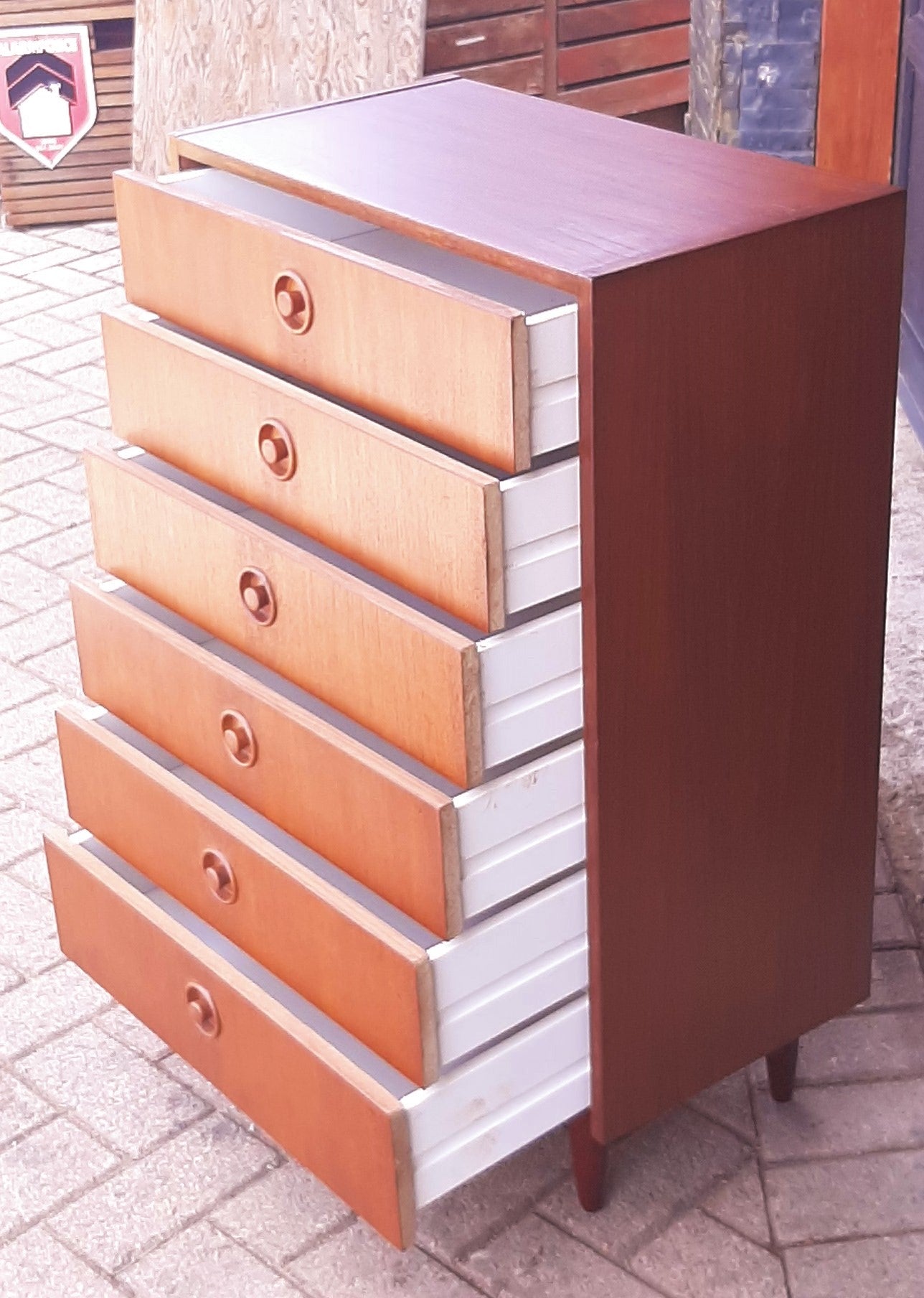 REFINISHED MCM Teak Tallboy Dresser Petite W 23.5"