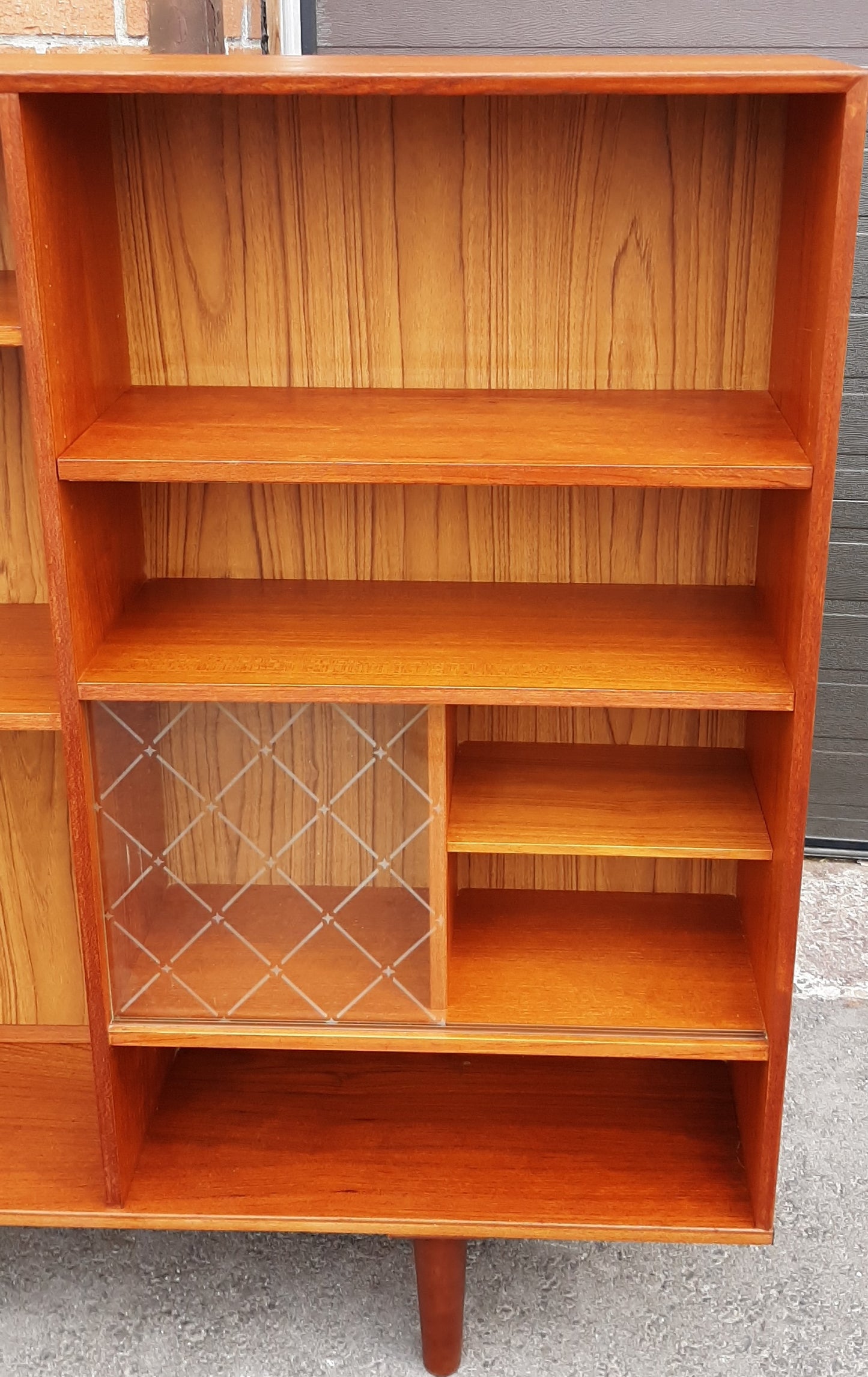 REFINISHED Danish MCM Teak Highboard Display with Bar, Perfect