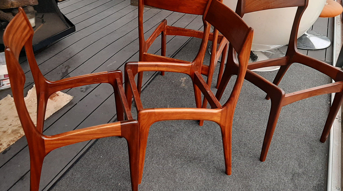 6 MCM Teak Chairs REFINISHED, ready for new upholstery, each $295