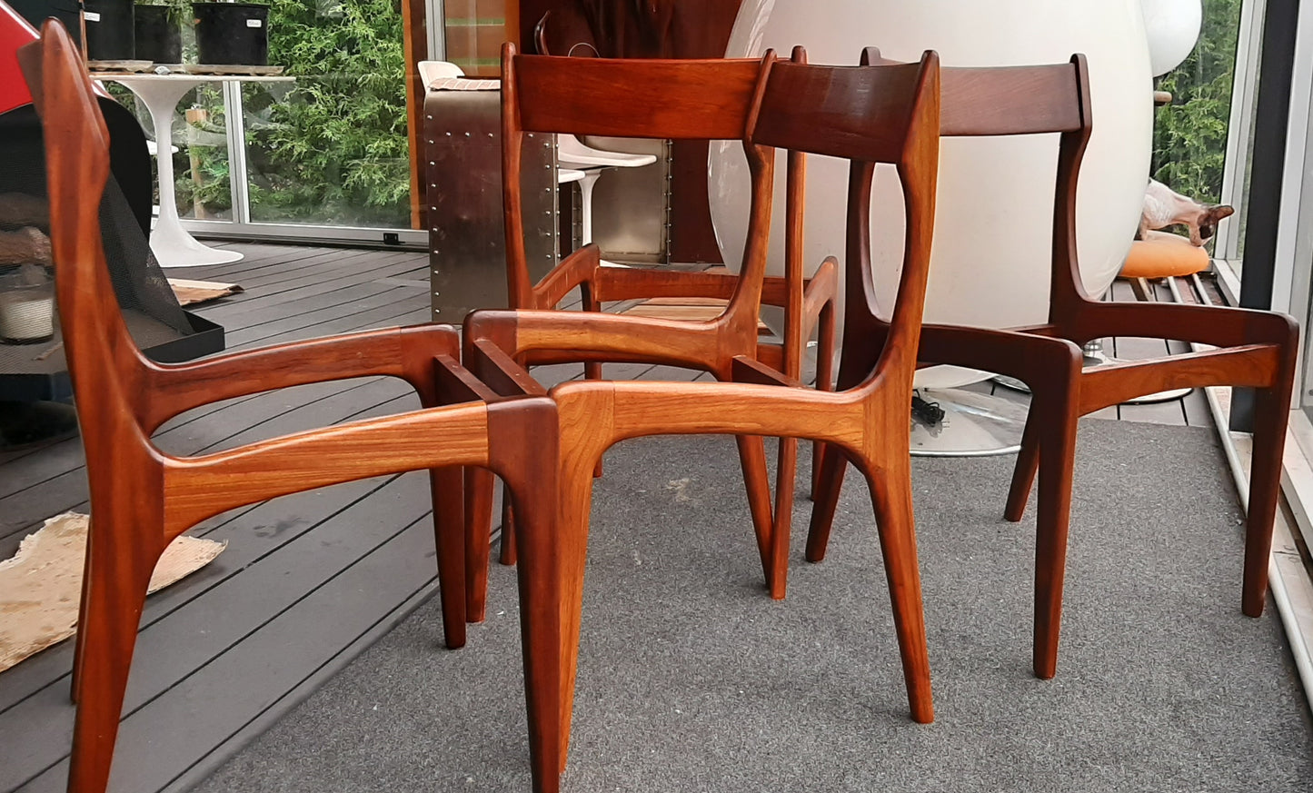 6 MCM Teak Chairs REFINISHED, ready for new upholstery, each $295