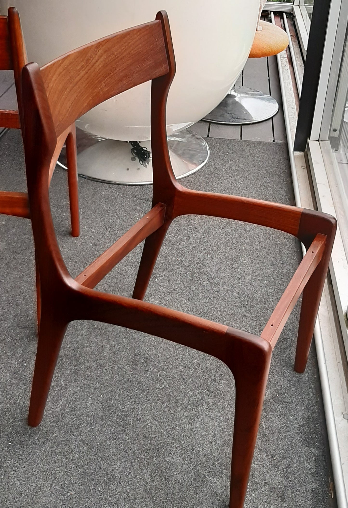 6 MCM Teak Chairs REFINISHED, ready for new upholstery, each $295