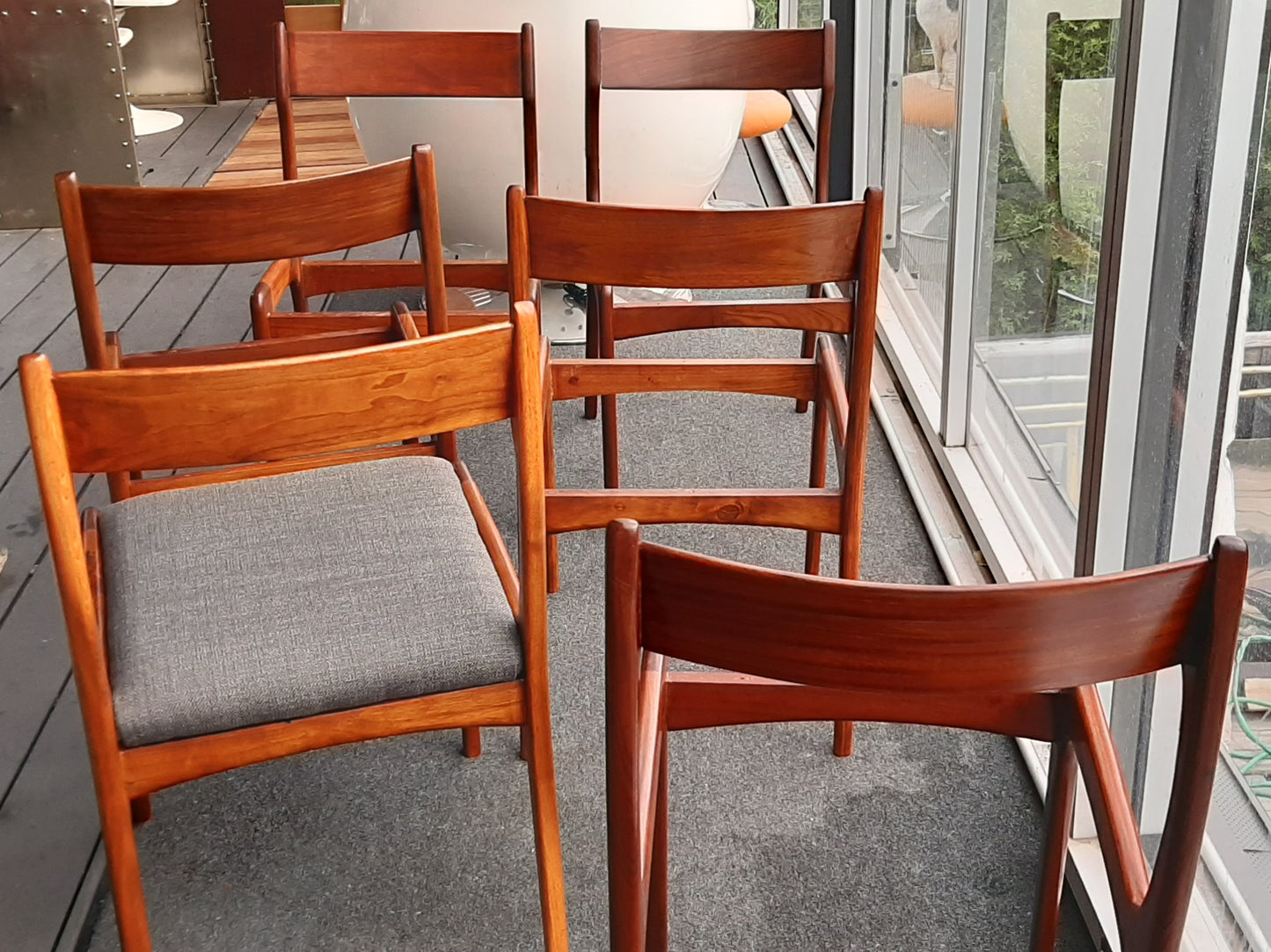 6 MCM Teak Chairs REFINISHED, ready for new upholstery, each $295