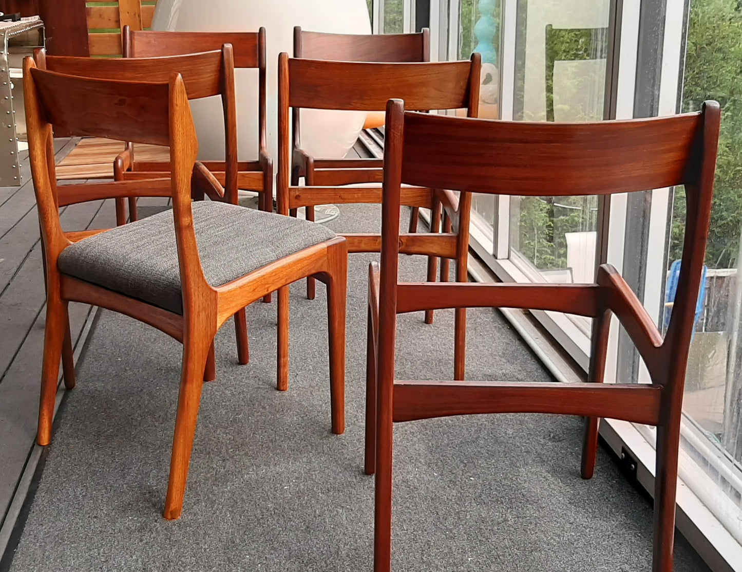 6 MCM Teak Chairs REFINISHED, ready for new upholstery, each $295