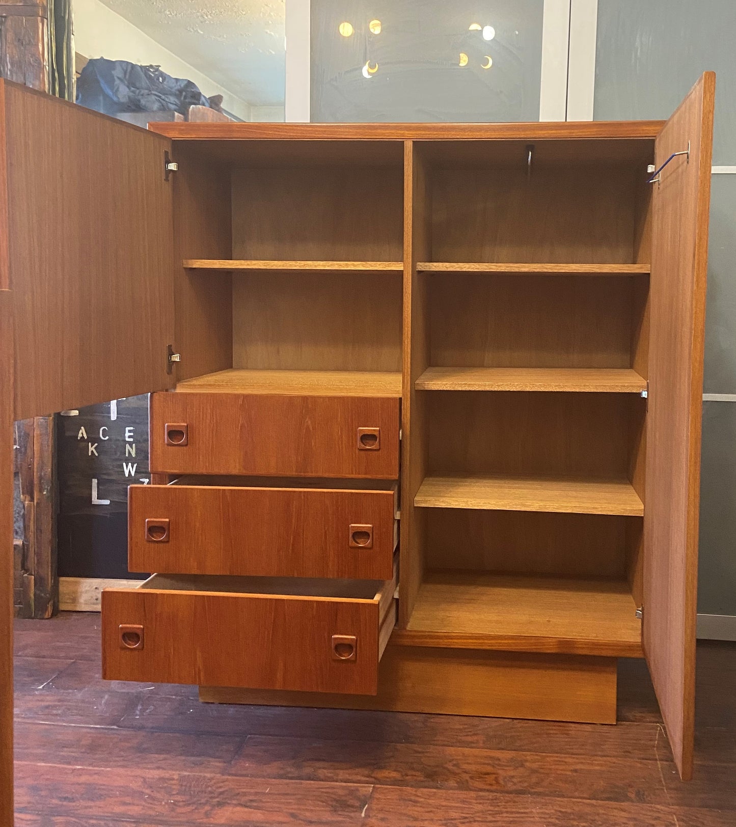 REFINISHED Mid Century Modern Teak Compact Wardrobe or Tall Dresser