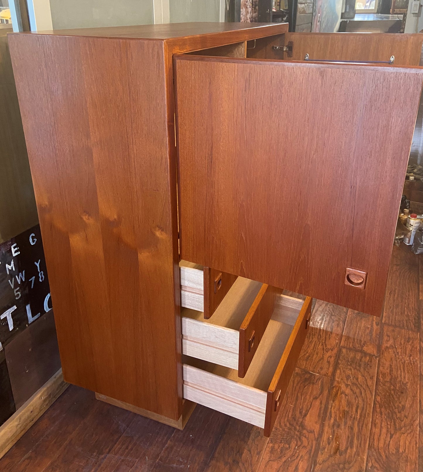 REFINISHED Mid Century Modern Teak Compact Wardrobe or Tall Dresser