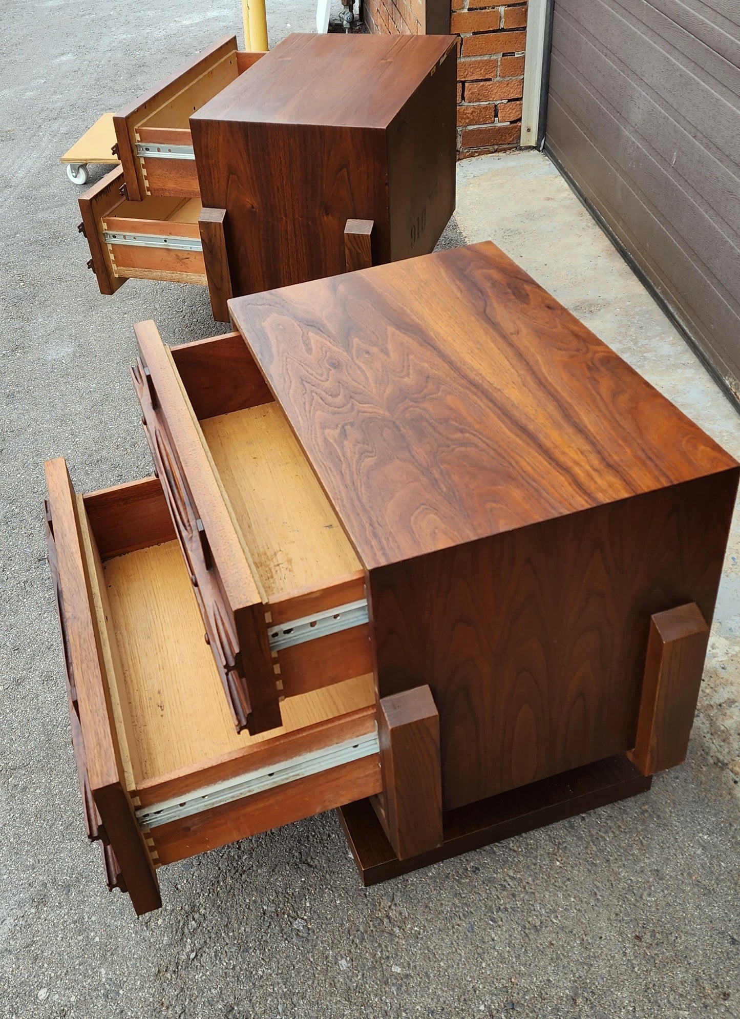 REFINISHED Rare Mid Century Modern Walnut Brutalist Nightstands or End Tables