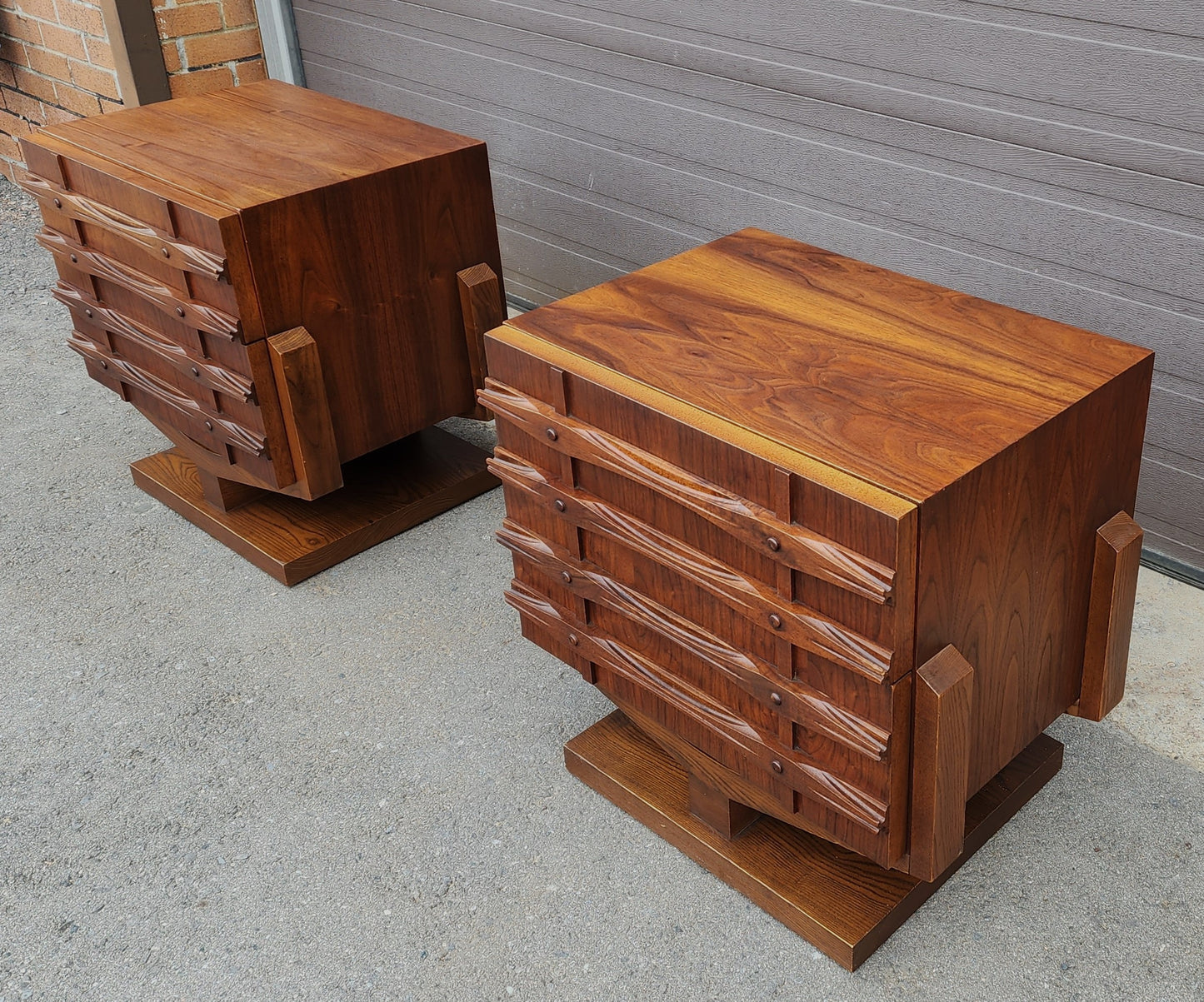 REFINISHED Rare Mid Century Modern Walnut Brutalist Nightstands or End Tables